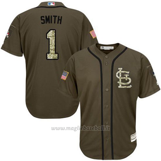 Maglia Baseball Uomo St. Louis Cardinals 1 Ozzie Smith Verde Salute To Service